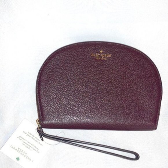 KATE SPADE Leather Rima Half Moon Wristlet Chocolate Cherry - Picture 9 of 13